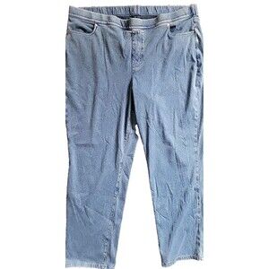 Lands' End Womens Starfish Knit Denim Straight Jean Pants 3X 24/26W Pull on